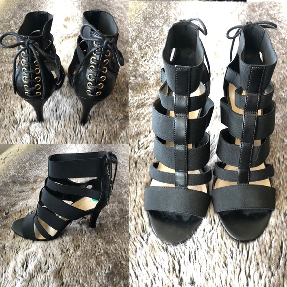 NINE WEST :Black Strap Leather Lace back Heel NWOT - Picture 2 of 8